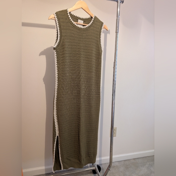 NWT Varley Dwight Knit Midi Dress- Olive With Cream Trim - Picture 5 of 6
